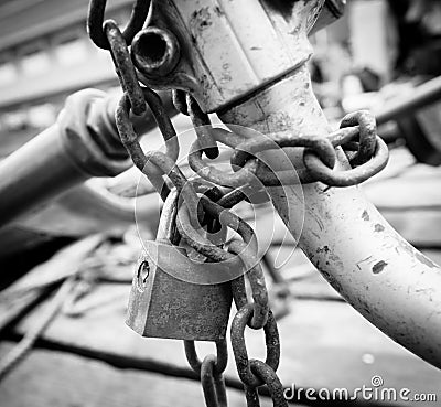 Old rusted lock and chain.
