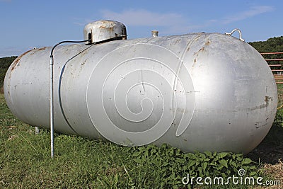 Old silver farm propane tank