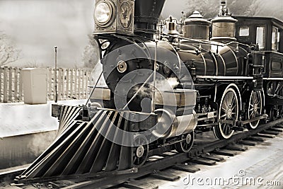 Old steam train in black and white