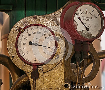 Old steam train gauges