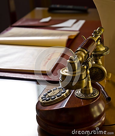 Old telephone on desk