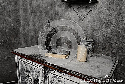 Old things in medieval abandoned house
