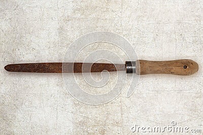 Old tool file rasp with wooden handle isolated