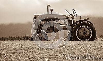 Old Tractor on the Hill Sepia Tone