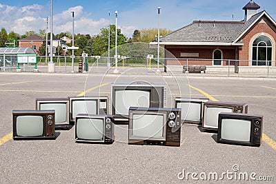 Old TV sets at railway station