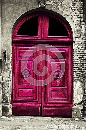 Old wood red door
