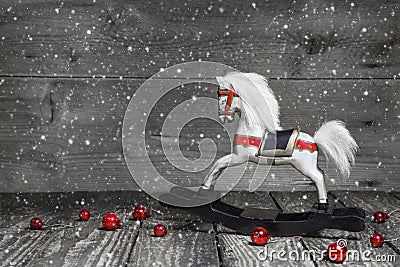 Old wooden horse - shabby chic Christmas decoration - background