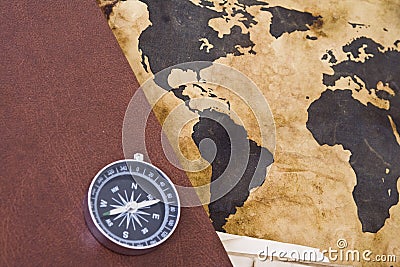 Old world map with compass
