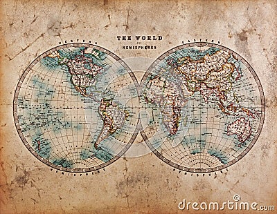 Old World Map in Hemispheres