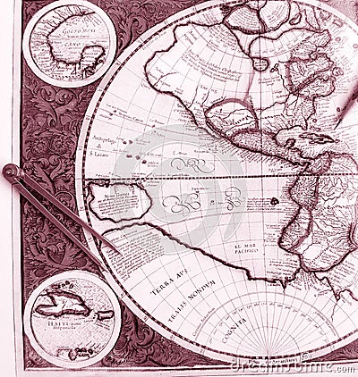 Old world map, western hemisphere
