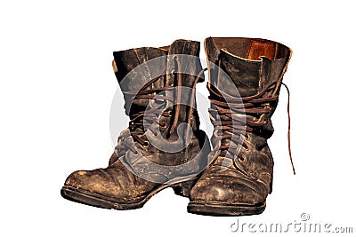 Old worn soldiers work boots