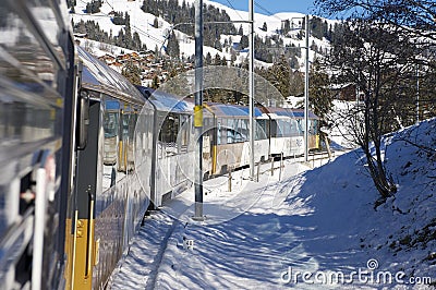 Olden pass train in Swiss Alps connects Montreux to Lucerne in Switzerland.