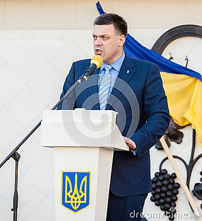 Oleh Tiahnybok speaks at election meeting in Uzhgorod