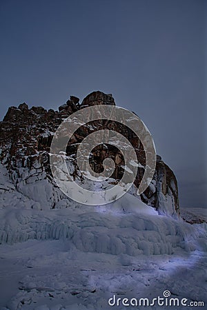 Olkhon Island Snow and Rock at Night