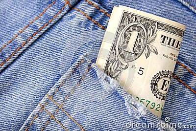 One Dollar Bill in Jeans Pocket