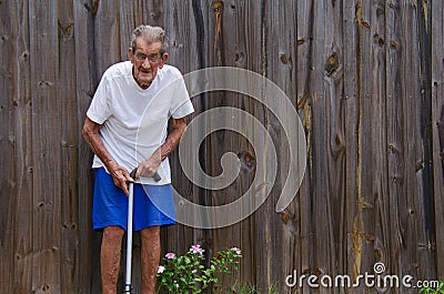 One hundred year very old centenarian senior man