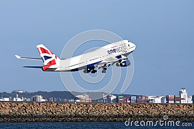 One World British Airways Boeing 747 taking off.