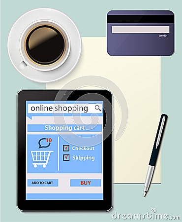 Online shopping with digital tablet ecommerce on d