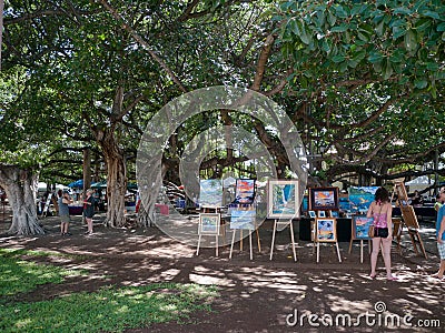 Open air art market in Lahaina Maui Hawaii