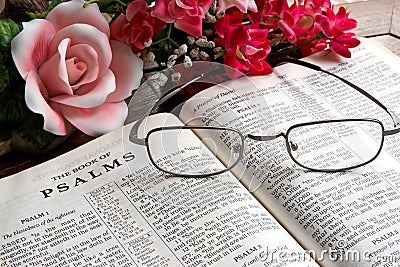 Open Bible and Flowers