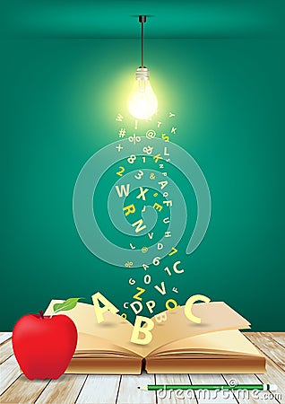 Vector Open book with creative light bulb and fall