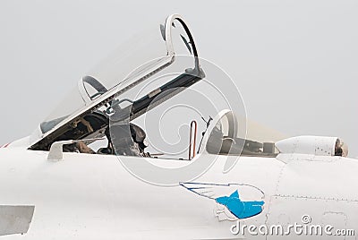 Open cockpit of Su-27 jet