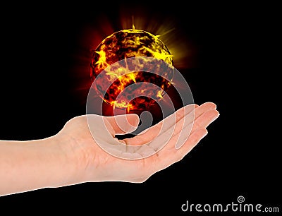 Open hand with fire ball