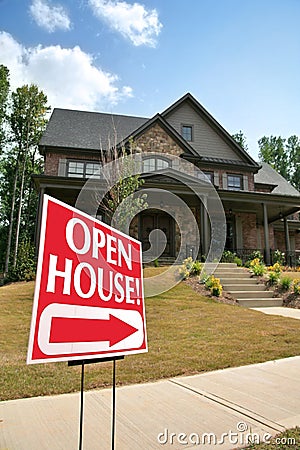 Open house sign in front of a home