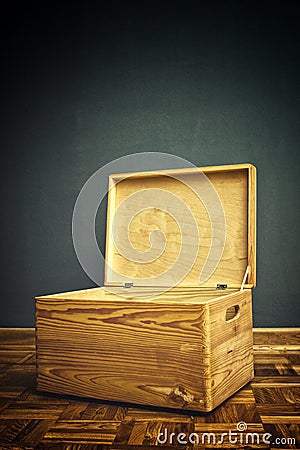 Open Wooden crate box on the floor