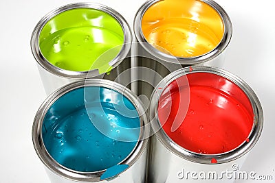 Opened paint buckets colors