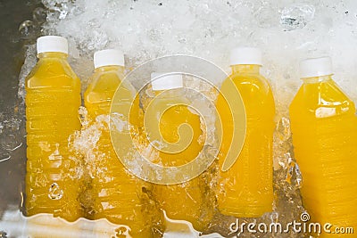 Orange Juice in bottles on display for sale