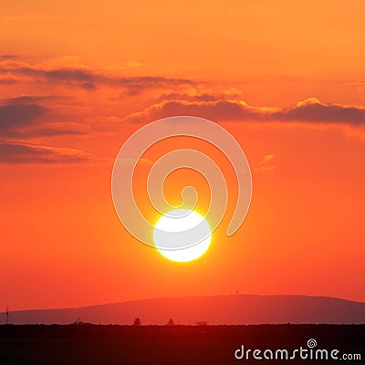 Orange - red sunset, sun with sky