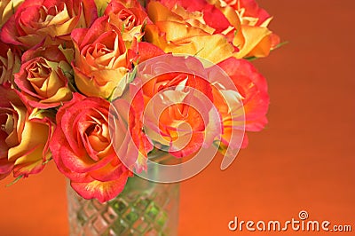 Orange Roses in glass vase