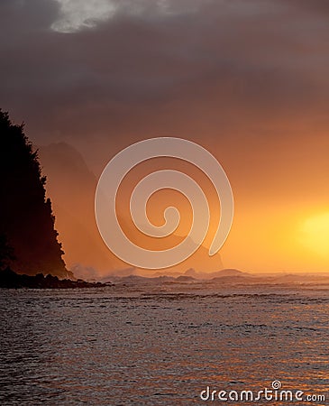 Orange sunset over Na Pali