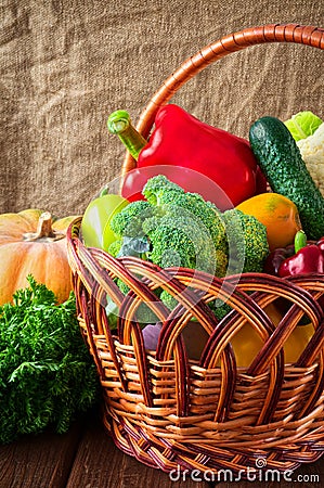 Organic food background. Vegetables in the basket