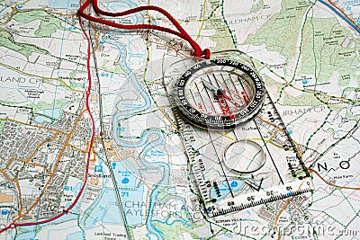 Orienteering compass on a map