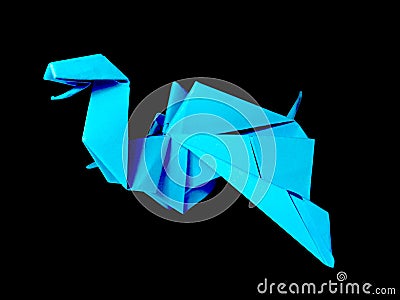 Origami blue Dragon isolated on black
