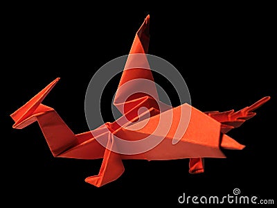 Origami red Dragon isolated on black 2
