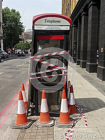 An out of order telephone box