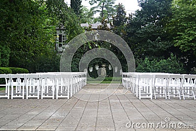 Outdoor Wedding Ceremony Seating During the Springtime