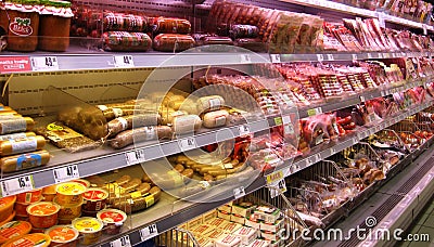 Packet meat ware in shop