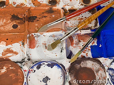 Paint brushes and palette