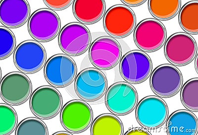 Paint cans color palette, cans opened top view