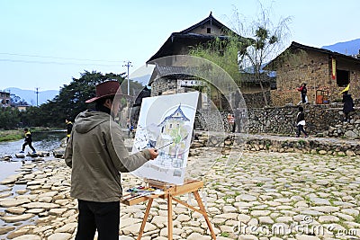 Paint oil painting in the knot village