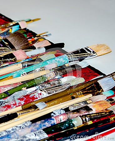 Paint splattered art brushes