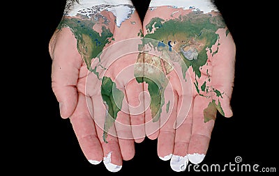 Painted Map Of The World In Our Hands