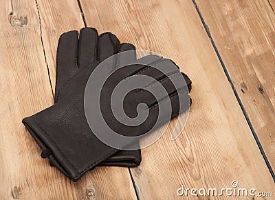 Pair of men s black leather gloves