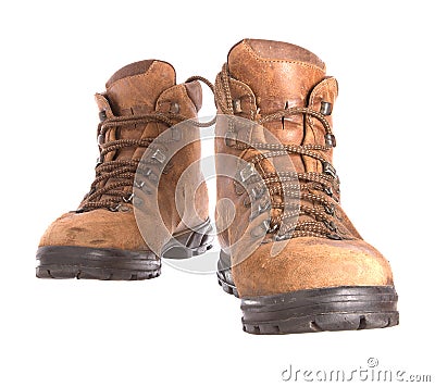 Pair of old worn walking boots