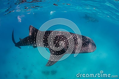 A pair of Whale Sharks near the surface