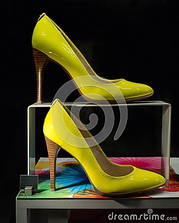 Yellow Women s Shoes on a Display